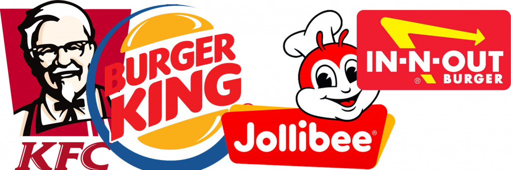 KFC, Burger King, Jollibee, In-N-Out Burgers